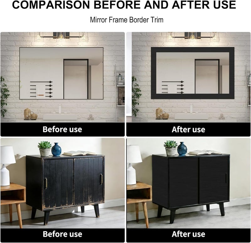 Alened Black Mirror Frame Border Peel and Stick Wallpaper, Mirror Tape Border Trim Removable Waterproor Wall Decor, Self Adhesive Bathroom Sticker 2" x 393" - Image 2